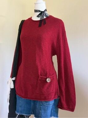 Vintage fairy boho grunge red knit sweater goblincore cottagecore earthy Y2K M-L